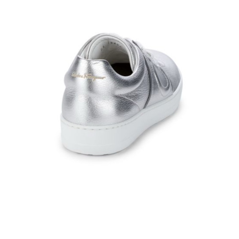 SALVATORE FERRAGAMO Quilted Logo Metallic silver Leather Runners size 10 - Picture 3 of 12